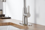 Kitchen Sink Faucet with Pull Out Sprayer Brushed Nickle,Stainless Steel High Arc Kitchen Sink Faucet, 3 Way Setting Single Handle Kitchen Faucets with Deck Plate