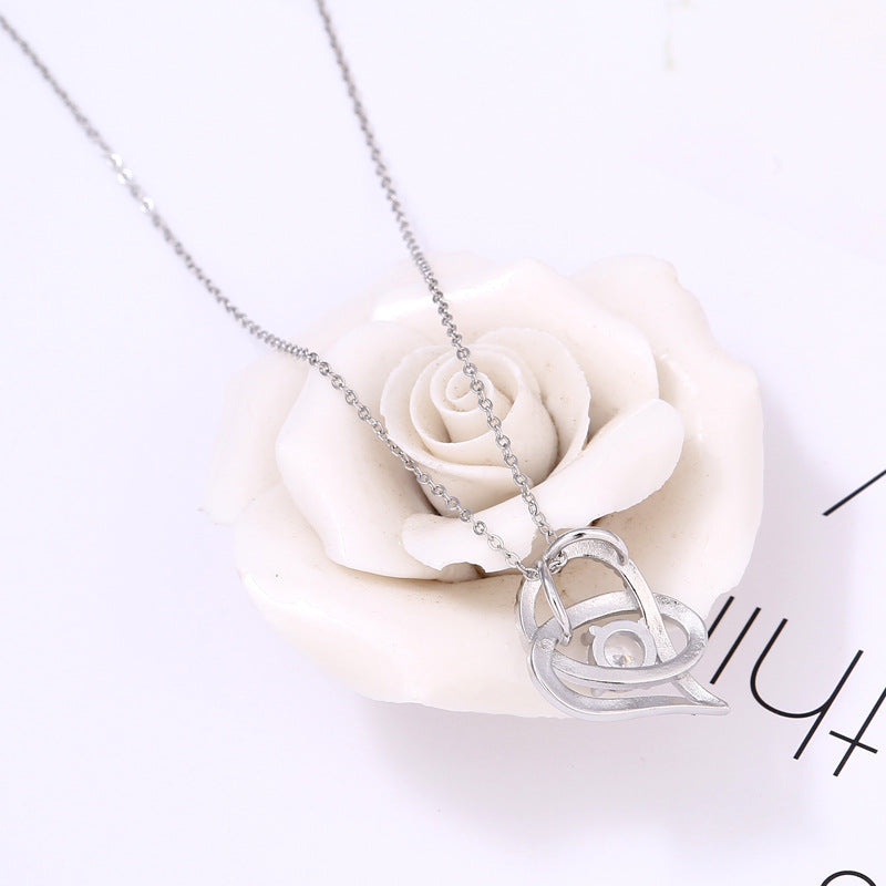 Heart-shaped Zircon Pendant Simple Hollow Peach Heart Necklace
