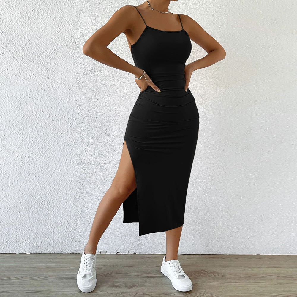 Suspender Dress Backless Slit One Step Sheath Dress