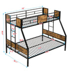 Modern Twin Over Full Metal Bunk Bed with 2-Side Ladder, Full-Length Guardrail, No Box Spring Needed, Black & Brown