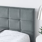 Velvet Grey Full Size Upholstered Tufted Bed Frame with Backrest and Armrests, 80.5''*59''*30.5''