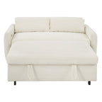 Modern Convertible Pull-out Sofa Bed with USB Ports and Pillows, Beige Corduroy, 57.48 inches