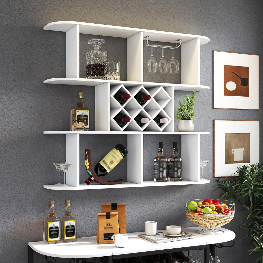 Large Wall Mounted 3 Tier Rustic Bottle Wine Rack,Multifunctional Wooden Wall Mounted Wine Rack,Storage Rack with Wine Glass Holder,mounted wall Storage winerack Rack for Home Bar Dining Room Decor