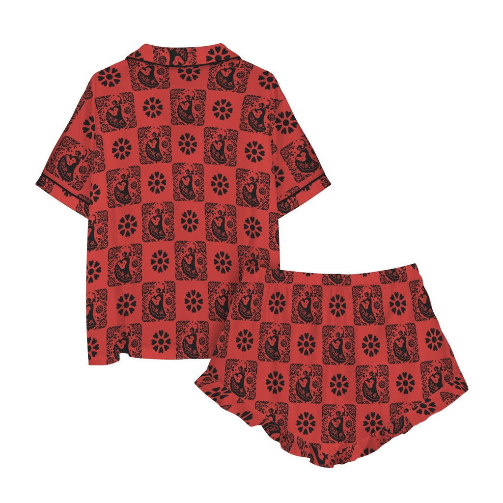 Baha Ranch Colores de Mexico Red Flamenco Mexican Tile Talavera Floral Satin Pajamas Baha Ranch Western Wear