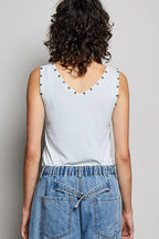 POL Studded Trim Button-Front Ruffle Detail Tank