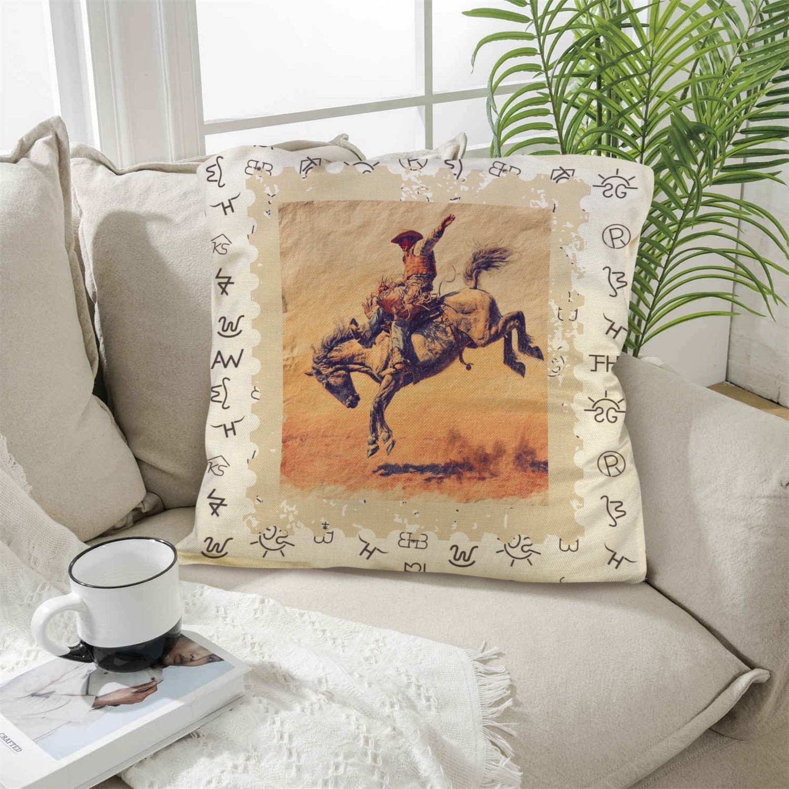 Baha Ranch Vintage Rodeo Stamp Throw Pillow Made in America Baha Ranch Western Wear