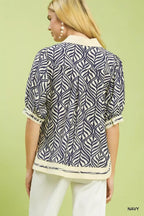 Umgee Geometric Leaf Print Popover Top