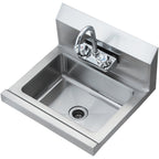 Commercial Hand Sink with Faucet, Stainless Steel Sink for Washing, Small Hand Washing Sink, Wall Mount Hand Basin, Utility Sink for Restaurant, Kitchen, Bar, Garage and Home, 17 x 12.8 inch