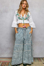 POL Floral Embroidered Cropped Blouse