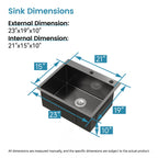 Stainless Steel Kitchen Sink, 23″x19″ Single Bowl, Undermount Handmade Sink in Black, with US Standard Drain and Hook, LS-SSBL02