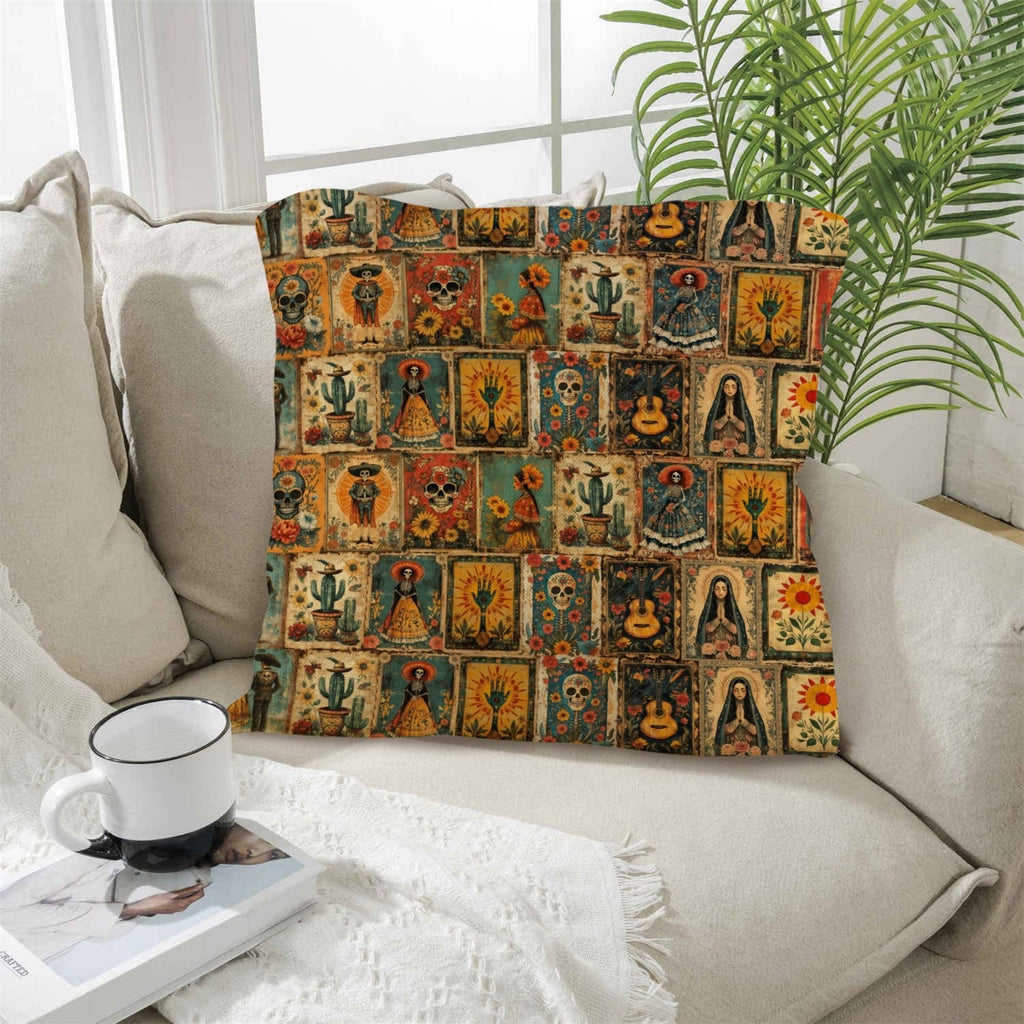Colores de Mexico Dia de los Muertes Pillow Case Made in America Baha Ranch Western Wear