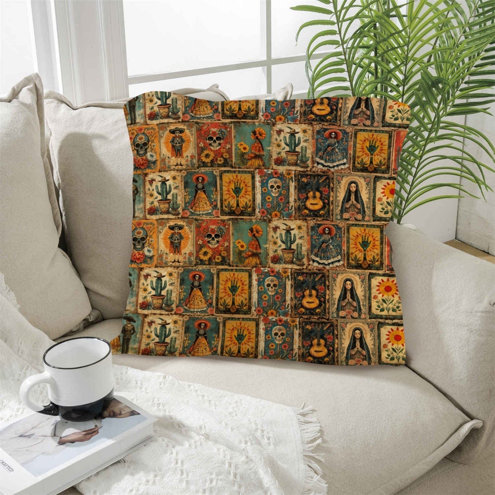 Colores de Mexico Dia de los Muertes Pillow Case Made in America Baha Ranch Western Wear