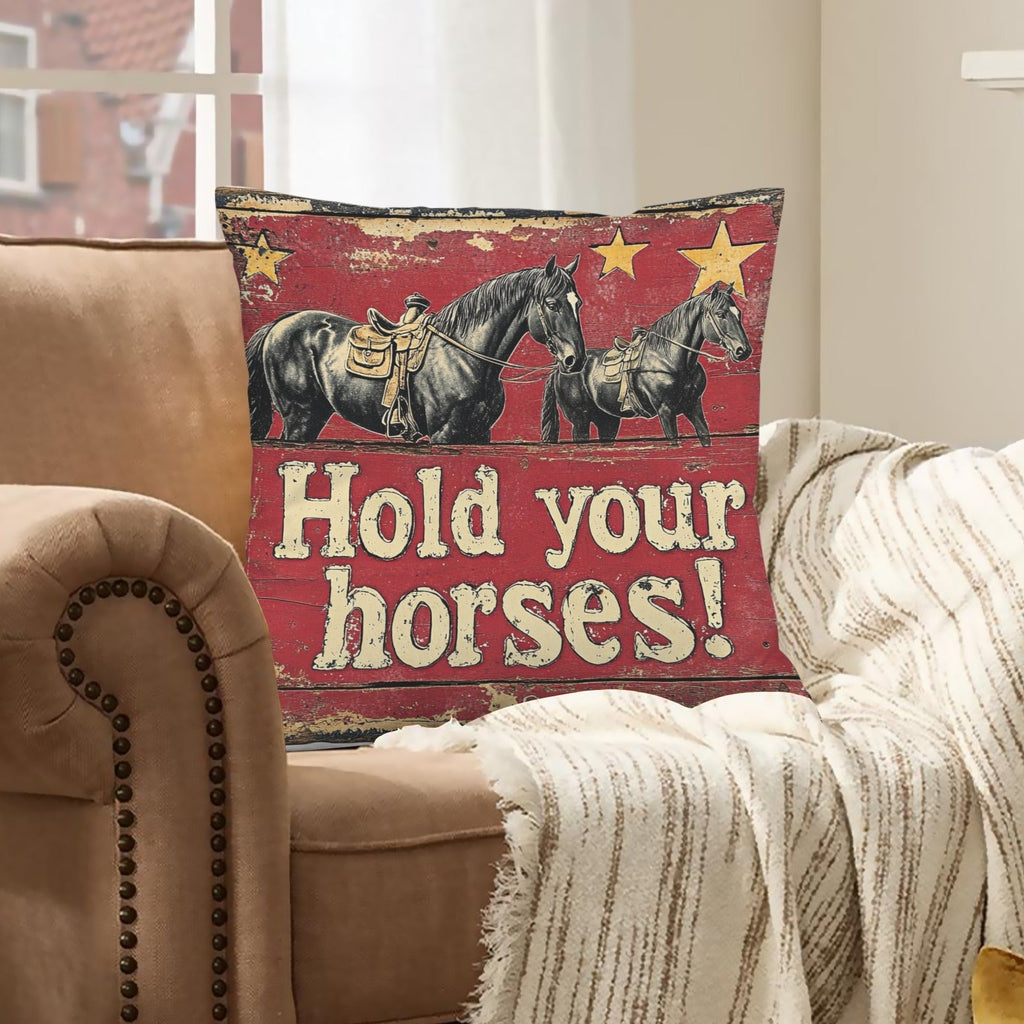 Baha Ranch Hold Your Horses Velvety Soft Pillow Case Made in America Baha Ranch Western Wear