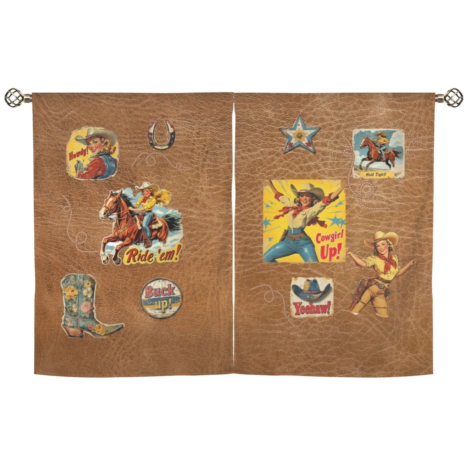 Vintage Cowgirl Window Curtains 28"x40" (2-Piece) Made in America Baha Ranch Western Wear