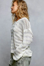 Stripe Pattern V-Neck Long Sleeve Knit Top