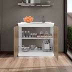 Napoles Utility Sink with Faucet Inclued and Integrated Stainless Steel Counter top, Freestanding cabinet with two doors, Metal Handles and Two interior shelves, Natural+White