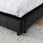 Mid-Century Full Size Upholstered Tufted Bed Frame with Comfortable Backrest and Armrests, Velvet, Black