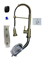 Kitchen Faucet with Pull Down Sprayer Industrial 1 Handle 1 Hole Or 3 Hole Faucet for Farmhouse Camper Laundry Utility Rv Wet Bar Sinks, Stainless Steel, Brushed Gold