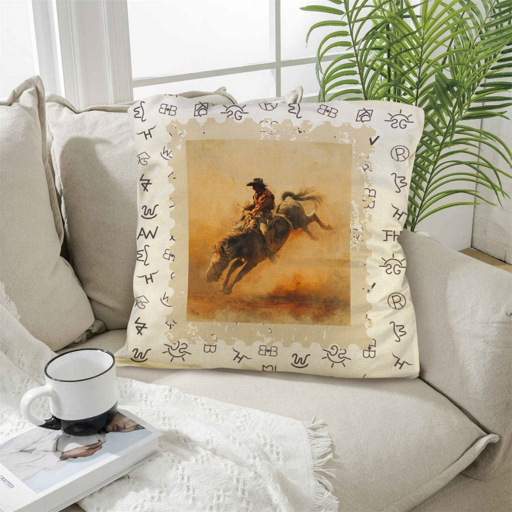 Baha Ranch Vintage Rodeo Stamp Throw Pillow Made in America Baha Ranch Western Wear