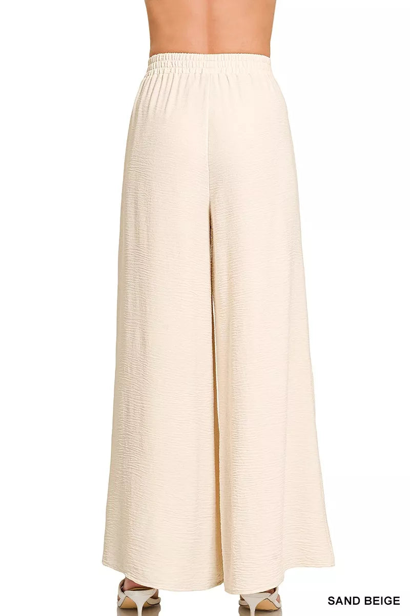 Zenana Woven Airflow Elastic Waistband Pants