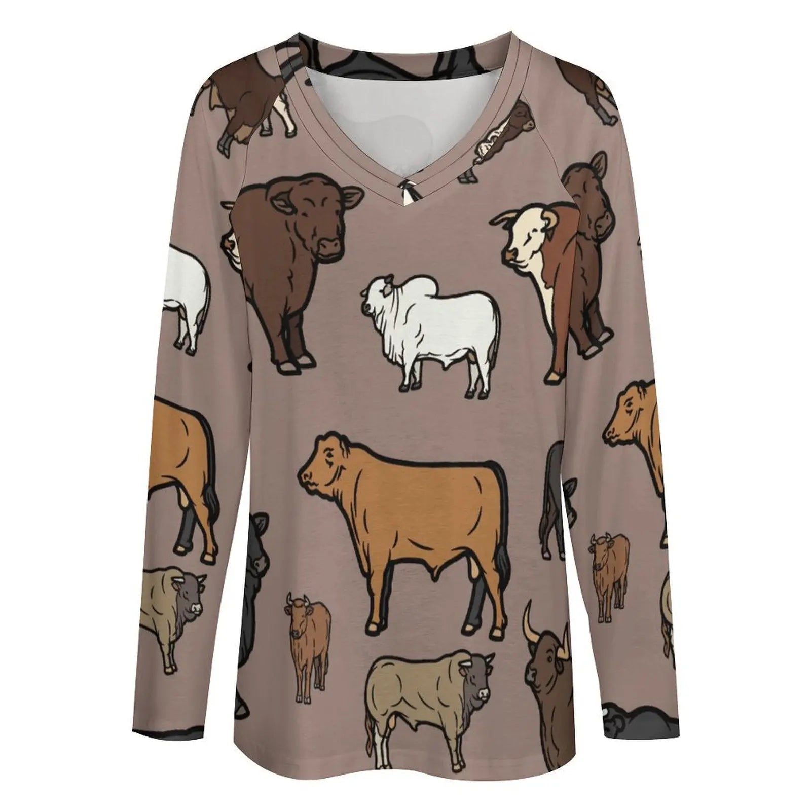 Baha Ranch Western Print Cows Cattle Long Sleeve Top Baha Ranch Western Wear