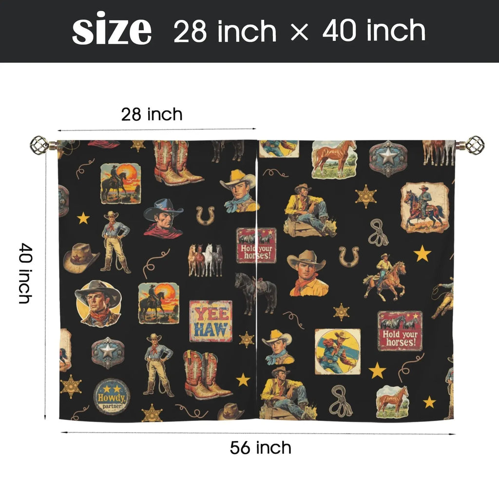 Vintage Cowboy Collage Western Curtains 28" x 40" Made in America Baha Ranch Western Wear