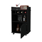 FM FURNITURE Crozier Bart Cart, with 1 shelf, 1 door and four built-in wine rack,black