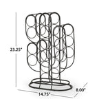 Modern Industrial Tabletop Wine Rack with Cactus Design in Black Metal for 13 Bottles