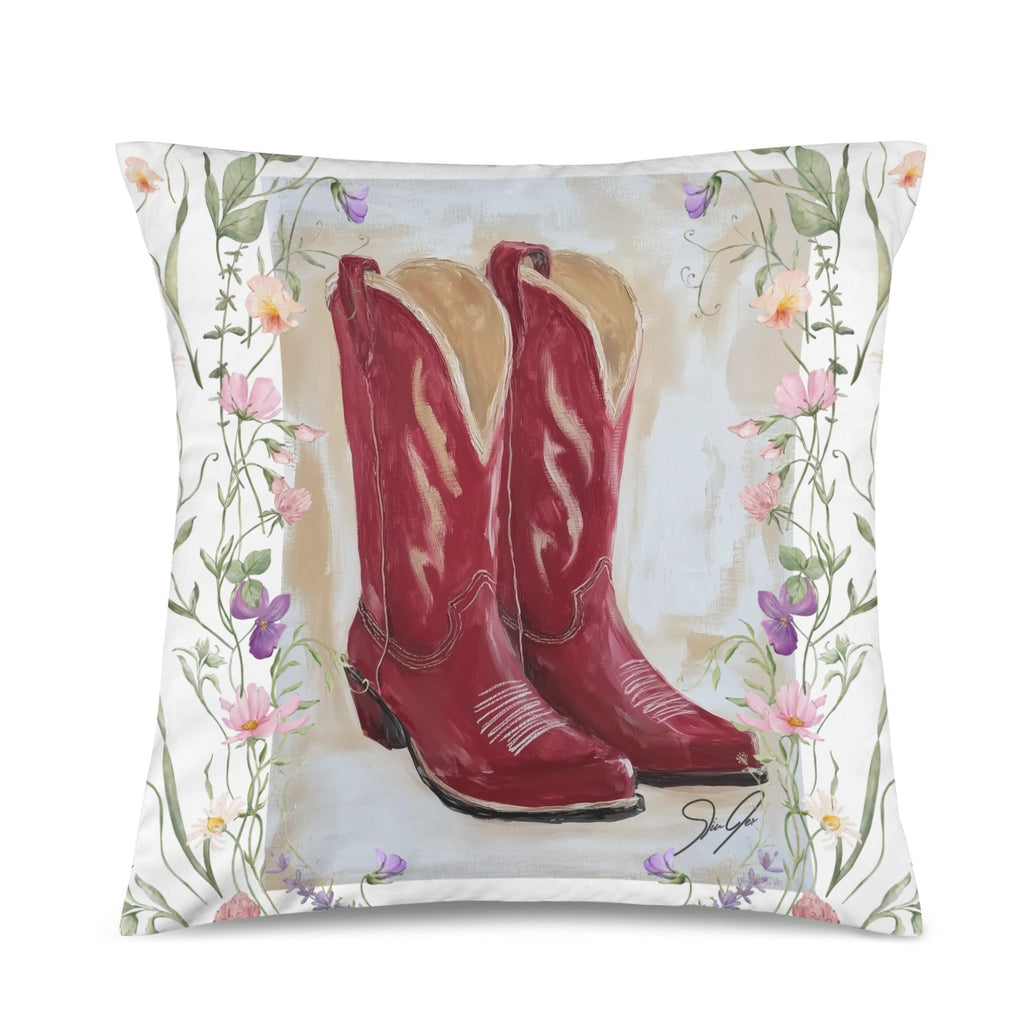Baha Ranch Red Boots Velvety Soft Throw Pillow Case Made in America Baha Ranch Western Wear