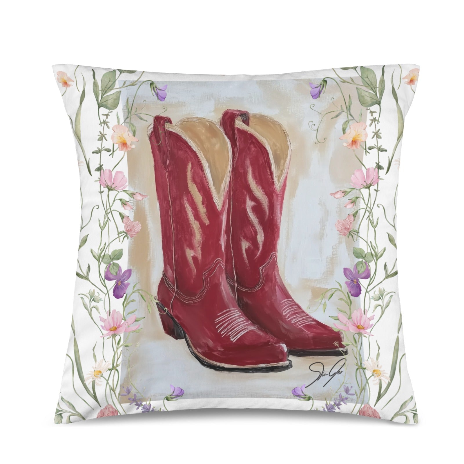 Baha Ranch Red Boots Velvety Soft Throw Pillow Case Made in America Baha Ranch Western Wear