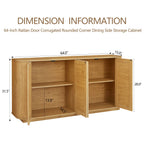 Contemporary Wave Shaped 64-Inch TV Stand with Rattan Doors in Natural Wood Finish