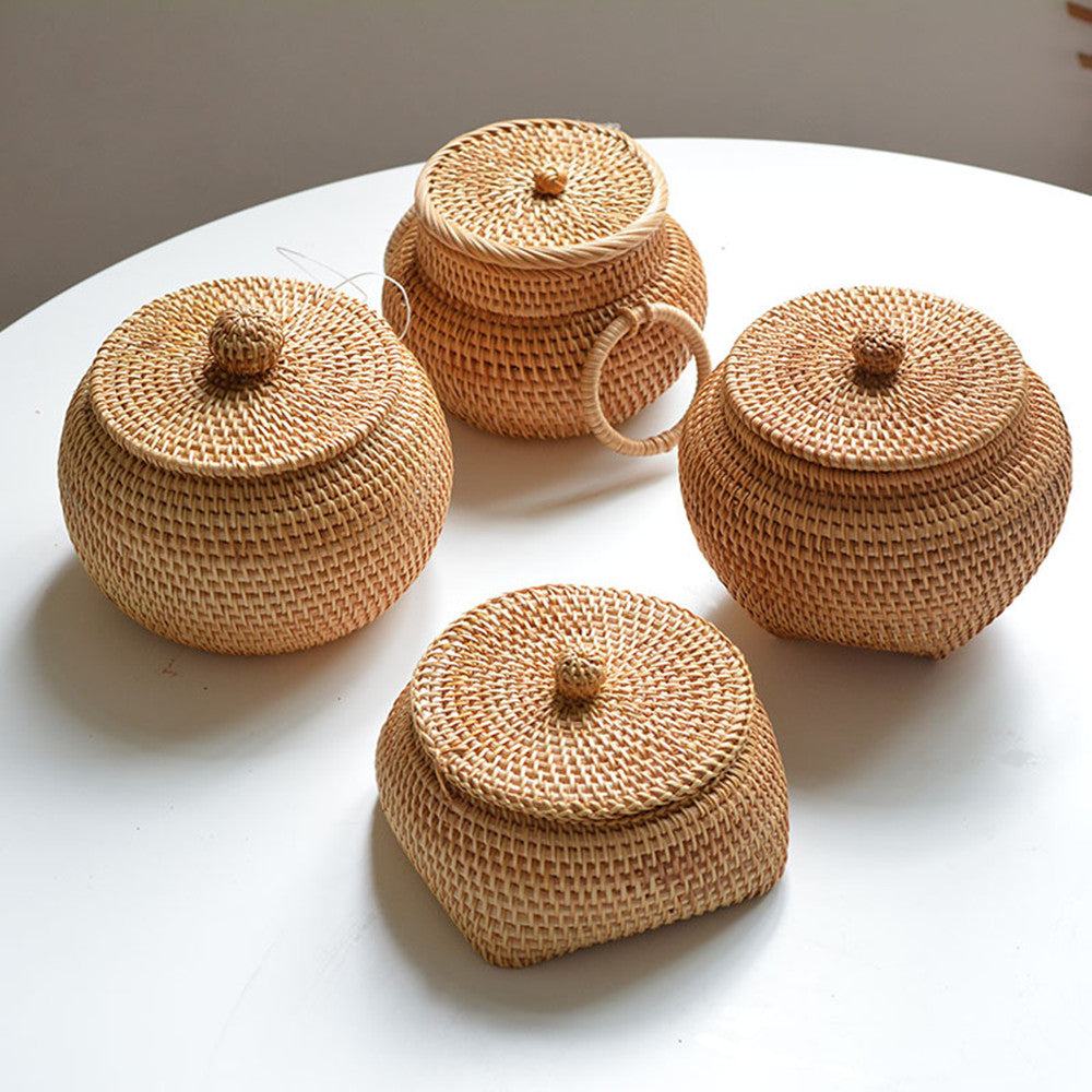 Autumn Rattan Woven Round Coffee Table Sundries Remote Control