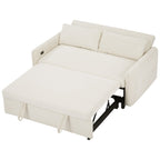 Modern Convertible Pull-out Sofa Bed with USB Ports and Pillows, Beige Corduroy, 57.48 inches