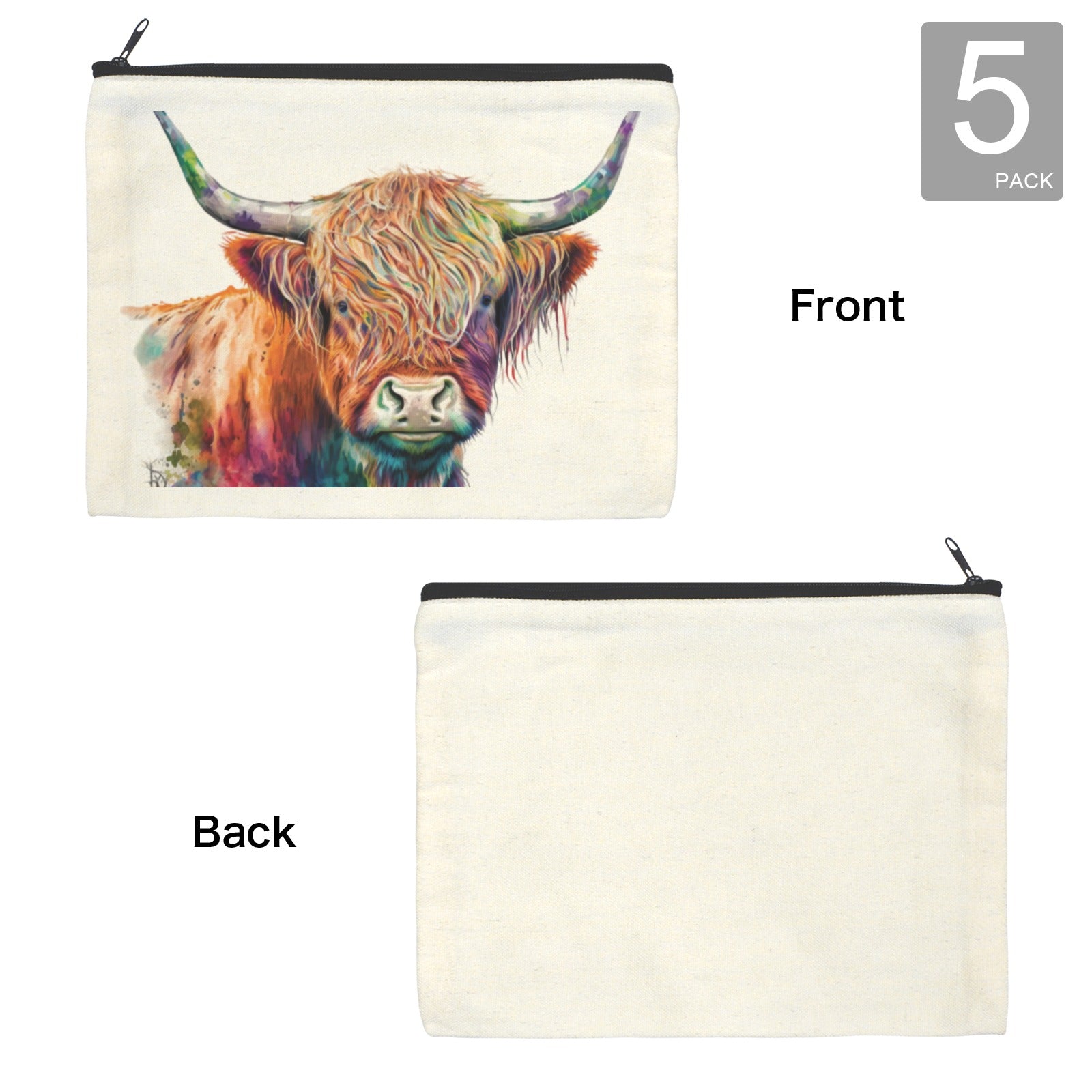 Watercolor Highland Cosmetic Bag Pack of 5 Made in America Baha Ranch Western Wear