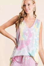 BiBi Sleeveless Tie Dye French Terry Knit Top