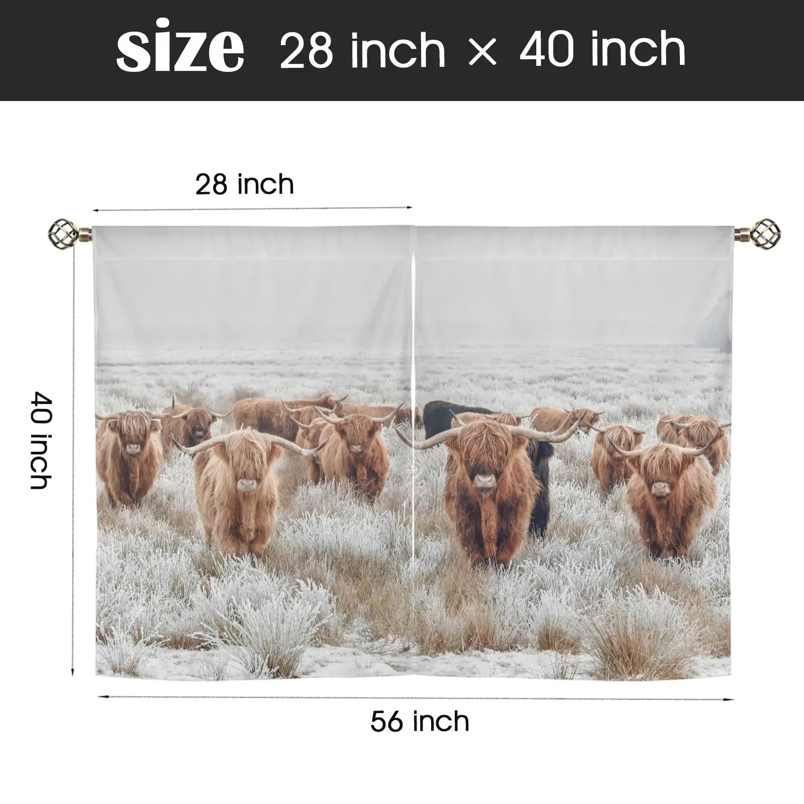 Highland Cow Curtains Window Curtain 28"x40" (2-Piece) Made in America Baha Ranch Western Wear