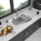 Brushed Nickel 33 x 22 Inch Kitchen Sink Drop In 16 Gauge Stainless Steel Single Bowl Topmount Basin