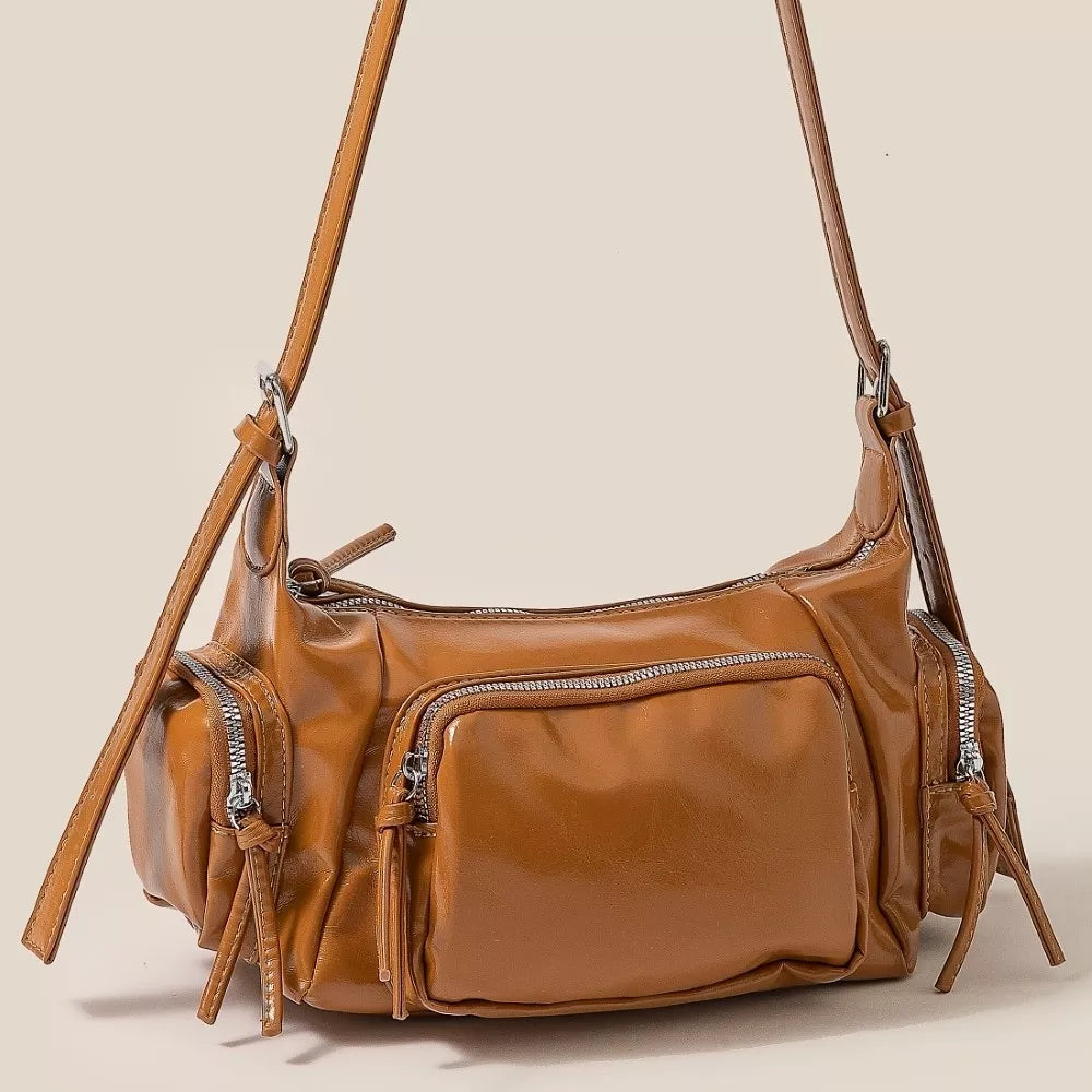 Fame Glossy Faux Leather Multi Pocket Hand Bag