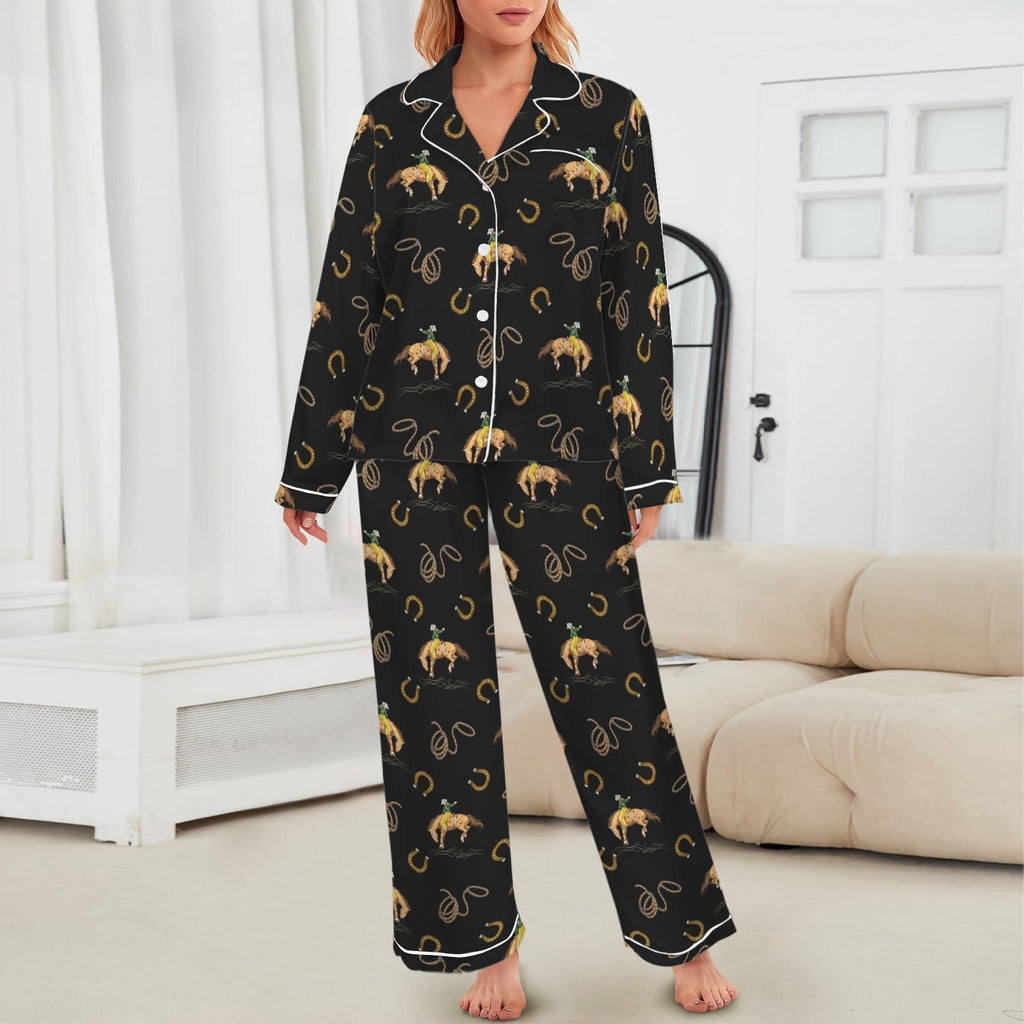 Baha Ranch All Cowboy Western Satin Long Pajamas Baha Ranch Western Wear