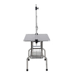 46' Folding Dog Pet Grooming Table Stainless Steel Frame Rubber Mat on Board with Adjustable Arm and Clamps pet dog Cat Grooming Table (SILVER-GRAY COLOR)