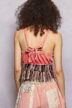 POL Lace-Up Fringe Hem Tank with Lace Detail
