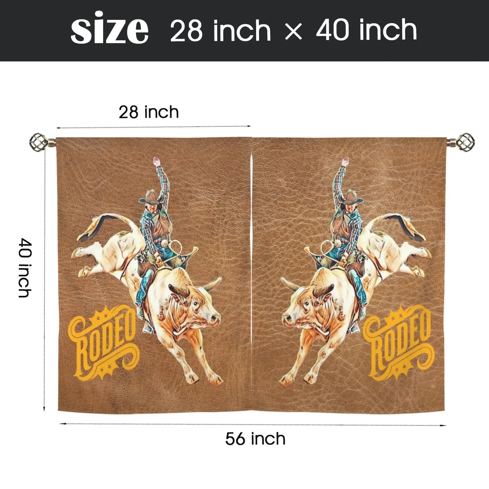 Rodeo Bullrider Window Curtains 28"x40" (2-Piece) Made in America Baha Ranch Western Wear