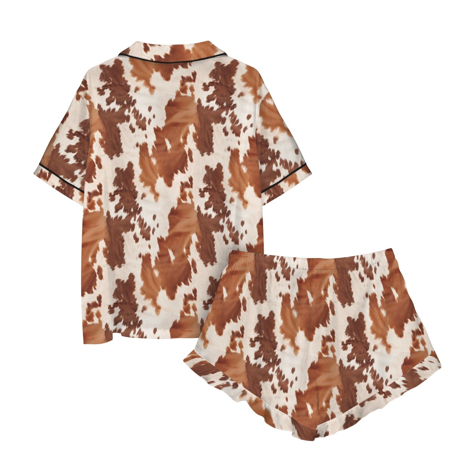 Baha Ranch Cow Hide Print Western Cowgirl Satin Pajama Set Baha Ranch Western Wear