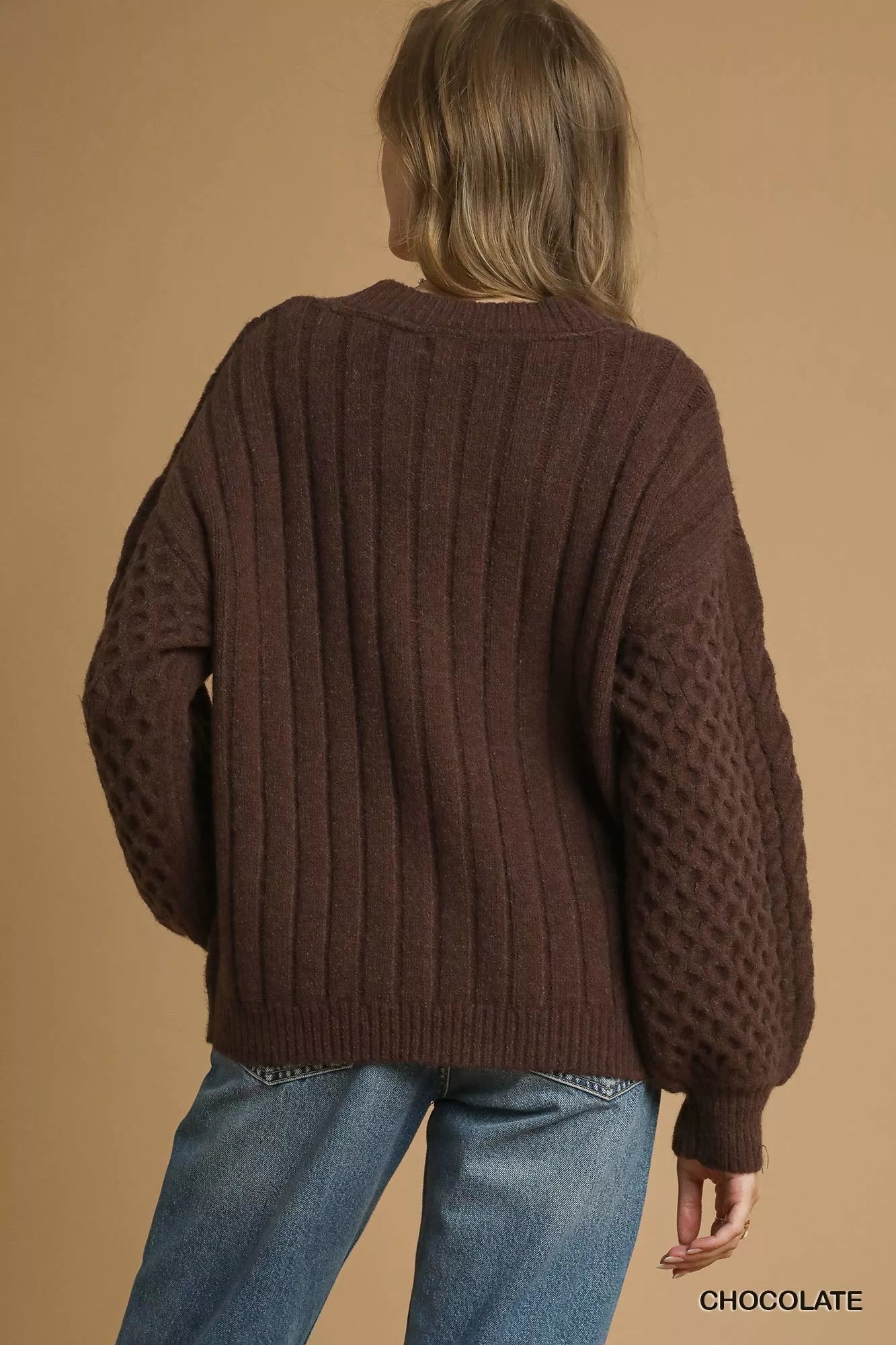 Umgee Cable Knit Pearl Button Cardigan