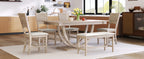TOPMAX Modern Style Natural Wood 6-Piece Dining Table Set with Bench and Chairs, Upholstered Seats, Rubberwood Frame