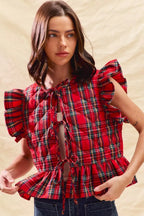SO ME Christmas Holiday Plaid Ruffled Quilt Vest Top