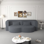 Modern Floor Sofa, with 2 Pillows, Convertible Teddy Fabric Foam Filled Bed, 15 inch Full Size Folding Mattress, Suitable for Living Room, Guest room, Game Room, Grey