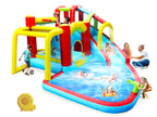 7 in1 Inflatable slide water park bouncing house outdoor Soccer garden bouncer with Splash pool  & Water gun & Climbing wall & Basketball & Football