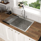 Brushed Nickel Stainless Steel 25 x 22 x 9 Inch Kitchen Sink Drop In with Single Bowl Topmount Design