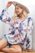 BiBi Tie-Dye V-Neck Long Sleeve Waffle Top